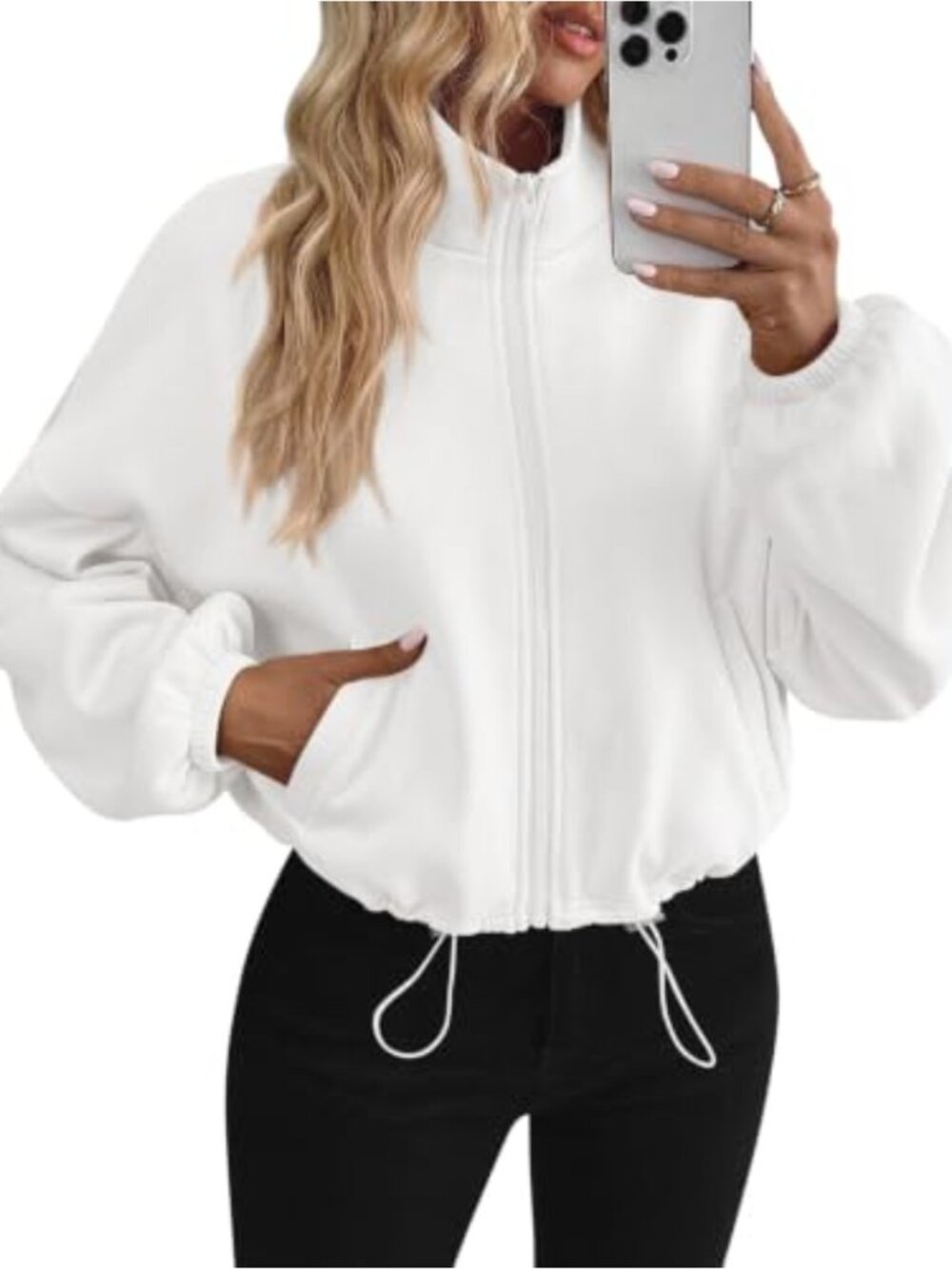 PRETTYGARDEN Womens Zip Up Fleece Cropped Sweatshirt Jacket